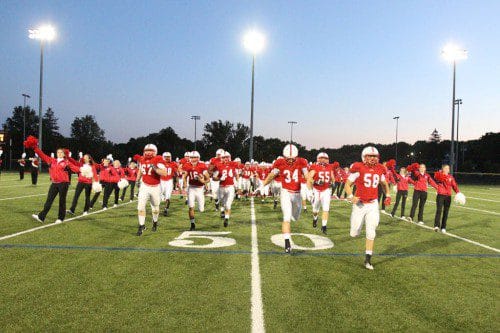 THE MELROSE Red Raider football team remain undefeated in the Middlesex Freedom League following a 17-15 win over rival Wakefield last Friday night at Fred Green Field in Melrose. (Donna Larsson photo) 