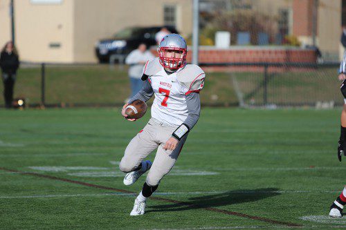 SENIOR QB Anthony Cecere and the rest of the Warrior football team had its 55th annual Thanksgiving Day Classic against Melrose postponed yesterday due to snow. The game will be made up this afternoon at Landrigan Field. (Donna Larsson File Photo)