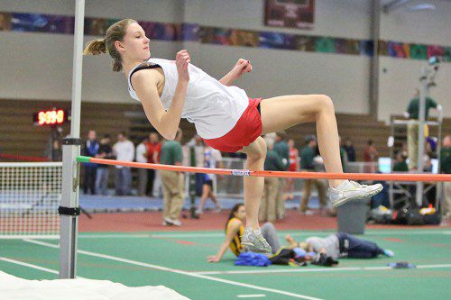 MADDIE ORO is among those returning to the MHS girls indoor track team and has already qualified for States after a win against Stoneham. (file photo)