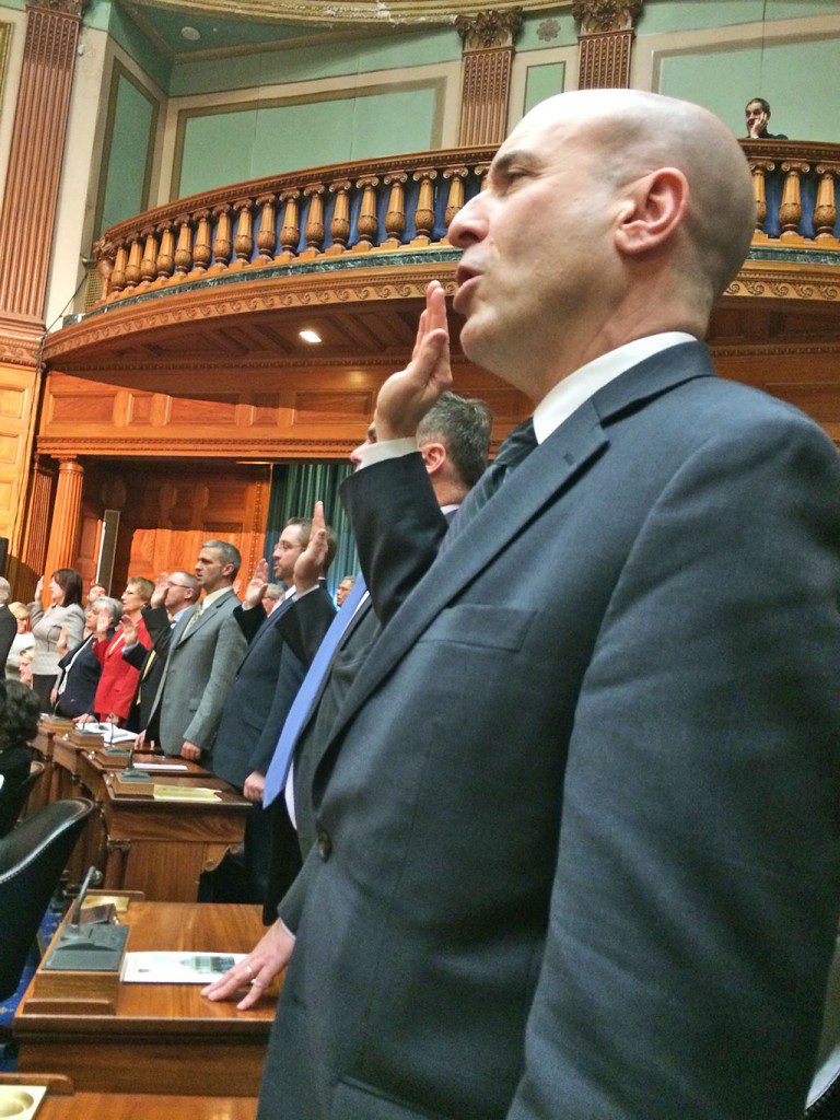 STATE REP. Paul Brodeur (D-Melrose) joined with the other members of the Massachusetts House of Representatives for his third swearing in ceremony on January 7th. Brodeur, who was first elected in 2010, represents the 32nd Middlesex district, comprised of Melrose as well as portions of Wakefield and Malden. As he begins his third, two year term, Brodeur said, “I’m excited to continue the work of ensuring that our communities are strong and vibrant places to live and work.”