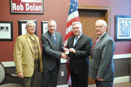 FROM THE LEFT ARE Keith Bowden, Kevin Erb, Mayor Rob Dolan and Brad Hutchinson