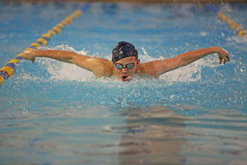 Among those who will led the Melrose Red Raider swim team is junior Ben Fiesel. (file photo)