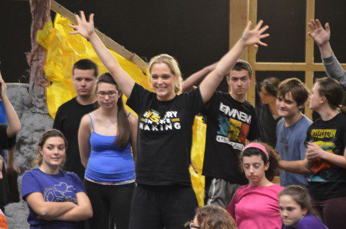 I WON'T GROW UP. Masquer's Club students rehearse their roles in the upcoming production of "Peter Pan" with senior Montana Robertson (center) in the title role. The show will be performed Jan 30 and 31 and Feb. 6 and 7. (Bob Turosz Photo)