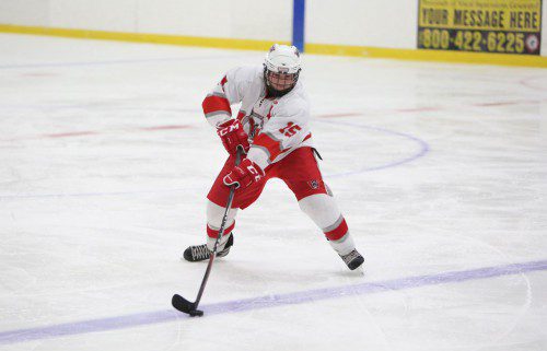 DYLAN MELANSON scored two out of three Warrior goals against Stoneham on Saturday at the Stoneham Arena. Wakefield lost the game, 5-3. (Donna Larsson File Photo)