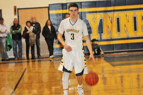 JUNIOR point guard Brendan Sullivan (3) finished with a team-high 16 points during the Pioneers' 58-47 loss to Pentucket during the Division 3 North quarterfinals on Saturday, Feb. 27.  (Dan Tomasello Photo)