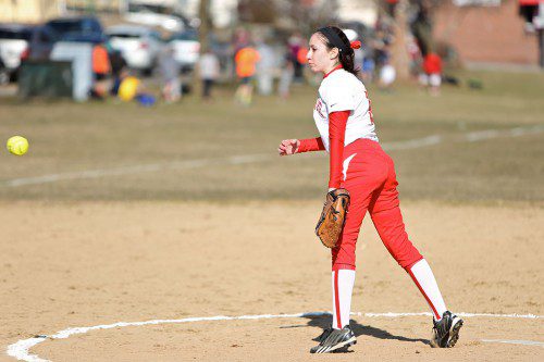 THE MELROSE Lady Raider softball team is ready to start their season. On Saturday they will play Malden at Pine Banks and on Tuesday their league opener is scheduled against Wincheser. Pictured is hurler Alex McGuire. (file photo)