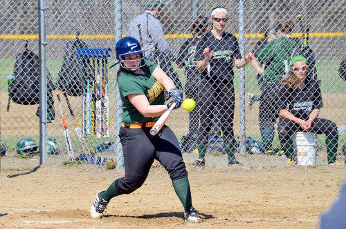 SOPHOMORE CASSIDY GAETA whacks the first of her two home runs against Pentucket. (John Friberg Photo)
