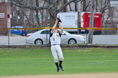 TYLER COLLINS squeezes his glove on this pop fly to get the Hornets out of an inning. (John Friberg Photo)