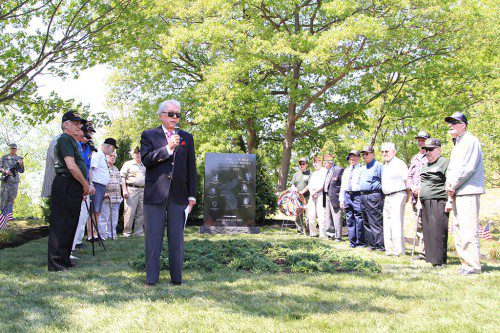 KOREAN WAR VETERAN and Melrose resident Joseph Sullivan made a moving speech during Sunday morning’s formal dedication of the city’s Korean War Memorial at the Knoll. (Donna Larsson Photo)