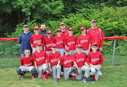 THE NATIONAL Major League Champion team the Nationals are pictured, from left to right: Ethan Witkowski, Jaret Crockwell, Matt Tarpey, Sean Thomas, Aidan Pacor, Liam McCall. Middle row: Ryan Constantino, Braden Fitzpatrick, Ella DeCecca, Katie Tarpey, Michael Overlan. Last Row, coach Cory Thomas, Matt Witkowski, manager John DeCecca, and coach Steve Tarpey. (courtesy photo)