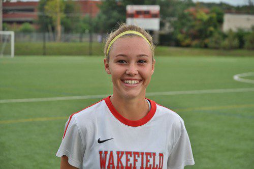 THE NORTH Avenue Diner and Hunt's Photo want to congratulate Zack Dascoli and Grace Hurley for being named Wakefield Memorial High School Varsity Soccer Players of the Week. This week's Player of the Week for girls' soccer is Grace Hurley.  Grace is a senior co-captain of the team. In both games against Lexington and Reading, Grace played multiple positions, starting at center-midfield, to striker, to outside-midfield, and back through again.  She can transition from position to position seamlessly with speed, skill, and agility.  Her touch on the ball is unmatched and she can take on an opponent in a 1 vs. 1 situation, beat them and find space to help her team move from defense to offense. Grace consistently creates opportunities for her teammates, including serving the season's first assist to senior teammate Sarah Grady.  Additionally, the effort that Grace puts forth is remarkable as is her leadership. She sets the tone for focus and resilience and clearly leads by example.