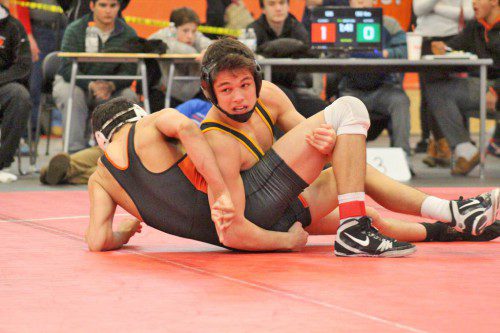 SENIOR CAPTAIN Max Whyman (at right) finished second in the 132 lb. weight class after concluding the Division 2 North Sectional Tournament with a 2-1 record Feb. 13. (Courtesy Photo)