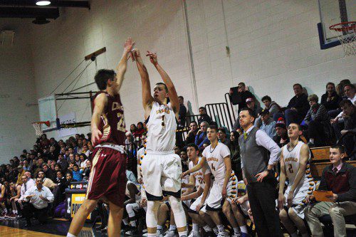 JUNIOR swingman Louis Ellis (5) scored a career-high 34 points during the Pioneers’ 68-57 victory over Newburyport in the Division 3 North quarterfinals March 4.     (Dan Tomasello Photo)